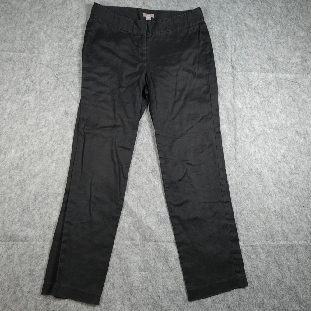 J Jill Pant Women 4 Black Linen Blend Stretch Straight Leg Trousers Chino